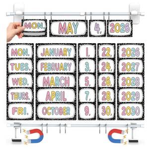 lot 8146 image: SCHOLOX Magnetic Flip Calendar Set for Classroom, 55 Cards, Pastel