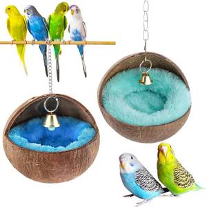lot 8201 image: VTurboWay 2 Pack Natural Coconut Shell Bird Nest with Pads for Small Parrots