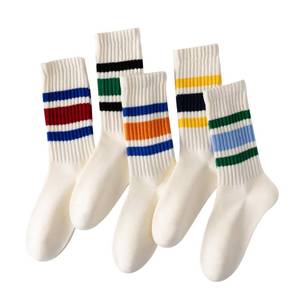 lot 8227 image: DarkCom Striped Crew Socks for Women and Men, 5 Pairs