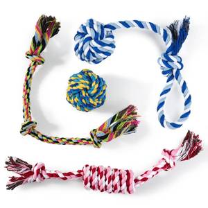 lot 8228 image: Wodoca Dog Rope Toys 4 Pack Puppy Teething Cotton Knot Chew Rope