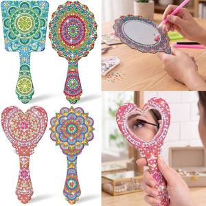 lot 8237 image: Threehoney 4 Pcs Diamond Painting Mirror with Handle Kit 7x3 In