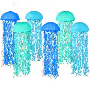 lot 8246 image: YXZXUM Blue Hanging Jellyfish Paper Lanterns Set of 6 10 Inch