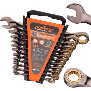 lot 8259 image: HORUSDY 12-Piece SAE Ratcheting Combination Wrench Set 14 to 78 72-Tooth