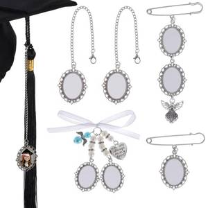 lot 8262 image: Graduation Cap Memorial Photo Charms 5 Pcs Tassel Charms Sublimation
