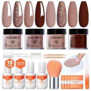 lot 8267 image: Modelones Dip Powder Nail Kit 4 Colors Beige Brown Glitter