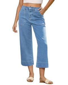 lot 8280 image: GRAPENT Womens Capri Jeans Straight Wide Leg High Waist Roadknight Blue