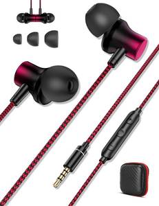 lot 8292 image: Jiunai Wired In-Ear Earbuds 3.5mm with Microphone Gradient Black Red