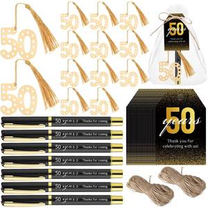 lot 8297 image: Spakon Birthday Party Favor Set 50 Pc Gold Bookmarks Pens Tags Organza Bags