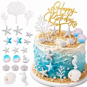 lot 8307 image: Yumikoo 21Pcs Starfish Conch Shell Coral Cake Toppers Beach Birthday Party