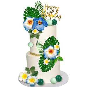 lot 8309 image: DRWATE Hawaiian Flower Cake Toppers Tropical Leaves 23 Pieces