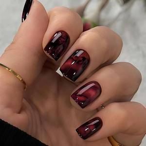 lot 8325 image: KASOICRA Halloween Press On Nails Red Short Square Fake Nails 24 Pcs