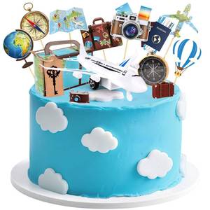 lot 13635 image: Adecortalk Travel Cake Toppers 34 Pcs Suitcase Airplane Camera Compass