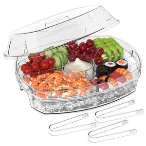 lot 13636 image: Tangyinus Chilled Serving Tray with Lid 4 Compartment 15x11x6 Inch