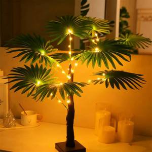 lot 13639 image: HFHungkeong LED Artificial Palm Tree Table Lamp 23 Inch 35 LED