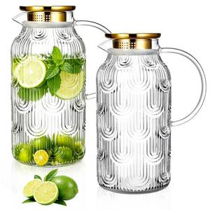 lot 13641 image: Buaic 2 Pack Glass Pitcher with Lid, 68 Oz Water Carafe