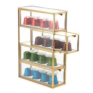 lot 13642 image: ELLDOO Coffee Pod Holder 4 Drawers Clear Glass Gold K-Cup Organizer