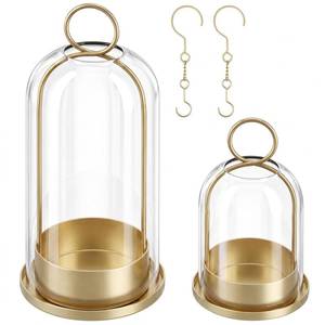 lot 13646 image: Fohil Metal Hurricane Candle Holders Set of 2 Glass Dome 4 and 5 Inch