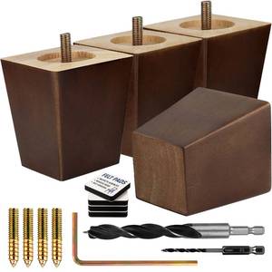 lot 13647 image: Airy Abode Walnut Square Wood Furniture Legs Set of 4, 3 to 12 Inch