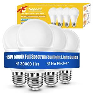 lot 13650 image: Neporal Full Spectrum LED Light Bulb 15W 5000K 1200 Lumen 4 Pack