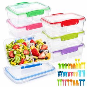lot 13658 image: YIMITEE Snack Container with Lid, 2 Compartments, Includes Forks