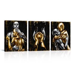 lot 13662 image: Visual Art Decor Black and Gold Couple Love Canvas Wall Art 3 Piece 12 x 16 in
