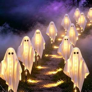 lot 13666 image: Albelt 6-Pack Solar Powered Ghost Halloween Path Lights Outdoor Warm White