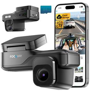 lot 13695 image: FocuWay Dash Cam 4G LTE 2K1080P Dual Channel with Live View, Model L7  Retail $139.99