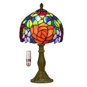 lot 13699 image: SERdeerCH Tiffany Style Stained Glass Table Lamp Rose Flower Red 8X8X14 Inches