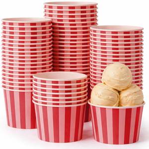 lot 13704 image: Zopeal Disposable Paper Ice Cream Cups 9 Oz Red and Pink Striped 50 Count