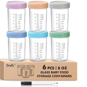 lot 13706 image: DRKIO 6 Pcs Baby Food Storage Jars 8 Oz Glass With Lids