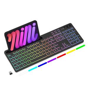 lot 13735 image: Soueto Wireless Keyboard RGB Backlit with Phone Holder for MacPC, Black