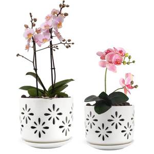 lot 13742 image: EFISPSS Ceramic Orchid Pot with Drainage Holes 5 and 6 Inch White