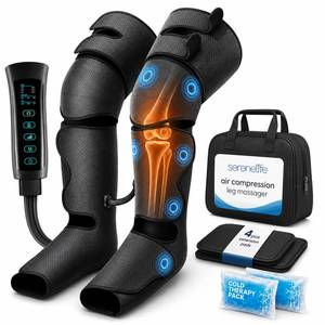 lot 13751 image: SereneLife Air Compression Leg Massager with Heat, 11 Airbags  Retail $106.99