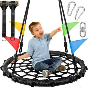 lot 13755 image: Odoland Spider Web Platform Swing 24in Black Outdoor Saucer Net Swing
