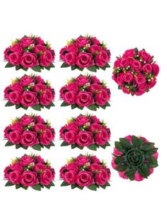 lot 13760 image: BLOSMON Hot Pink Artificial Rose Flower Balls 10 Pcs  Retail $107.98