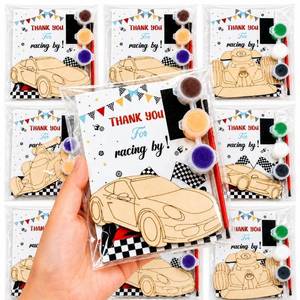lot 14045 image: Bafeil Wooden Race Car Painting Craft Kit 24 Set Party Favors
