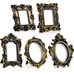 lot 14050 image: Maitys 5 Pcs Mini Vintage Picture Frames with Stands Ornate Black Gold