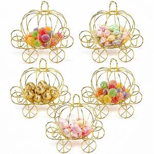 lot 14056 image: Haokixin Cinderella Carriage Candy Box Centerpiece Gold Pumpkin Set of 5