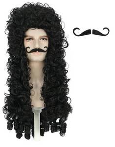 lot 14059 image: Karlery Adult Long Curly Black Wig and Moustache Halloween Pirate