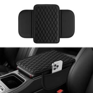lot 14071 image: Amiss Car Armrest Console Cover Leather Cushion with Storage Pockets Black