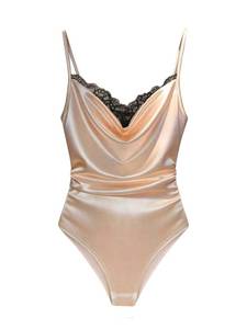 lot 14089 image: Milumia Womens Satin Lace Cowl Neck Bodysuit Ruched Top, Size L