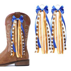 lot 14095 image: Ftuuo Football Boot Bows Blue Orange White Satin Lace Pearl 2 Pack
