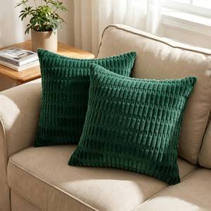 lot 14097 image: QUORGVES Dark Green Corduroy Throw Pillow Covers 18x18 Inch Set of 2
