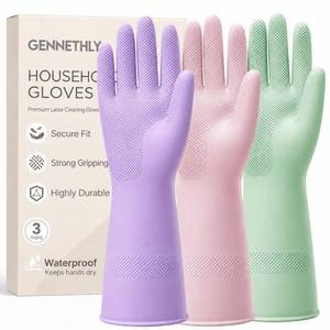 lot 14106 image: Gennethly Rubber Dishwashing Gloves 3 Pairs Reusable Natural Rubber