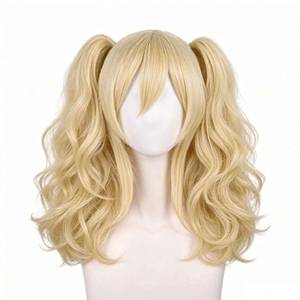 lot 14108 image: Short Curly Wave Blonde Wig With Two Ponytails Synthetic Fiber