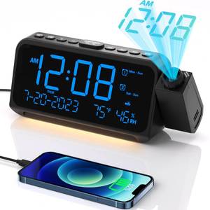 lot 14124 image: OnLyee Projection Alarm Clock with Ceiling Display, Dual Alarm, Temp & Humidity