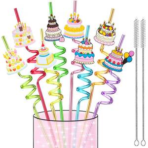 lot 14161 image: LEDUO Reusable Birthday Cake Drinking Straws 24 Pack