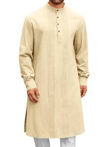 lot 14183 image: Runcati Mens Kaftan Robe Long Sleeve Cotton Linen Kurta Beige Large