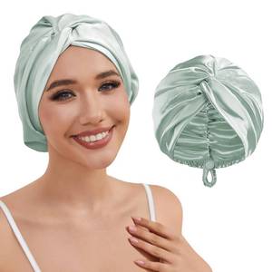 lot 14189 image: Adjustable Silk Satin Hair Bonnet Double Layer Night Turban Green