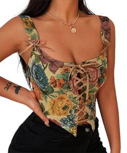 lot 14193 image: CONCINEROS Womens Floral Embroidered Corset Top Sleeveless Drawstring Y2K Large